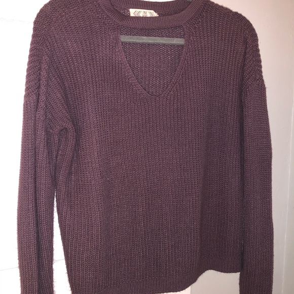 PINK ROSE DARK PURPLE KNIT SWEATER W/CUT-OUT TOP - Picture 4 of 5